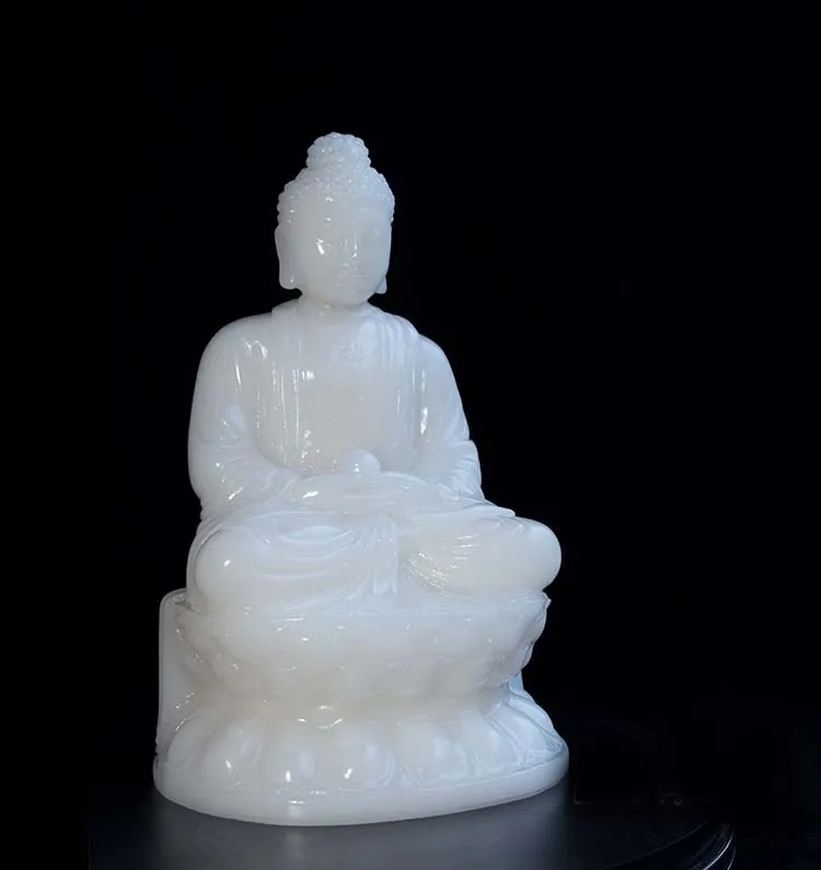RRP$1500-GOOD figure Buddha HOME efficacious Protection # Lotus Amitabha Buddha -white jade Buddha carving statue-30CM Large