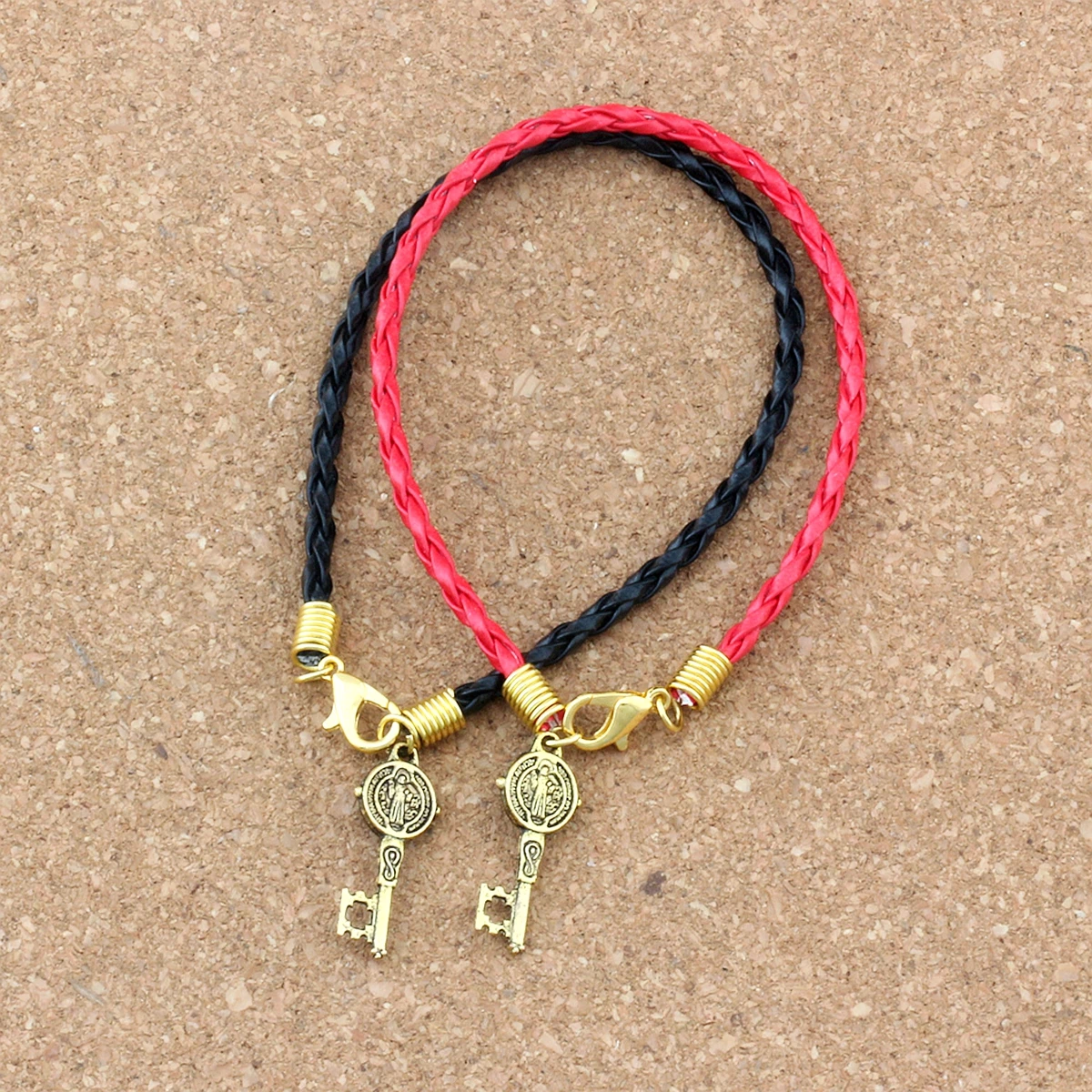 6Pcs Leather Bracelet Saint Benedict Medal Cross Key Religious Charms Pendants B-351