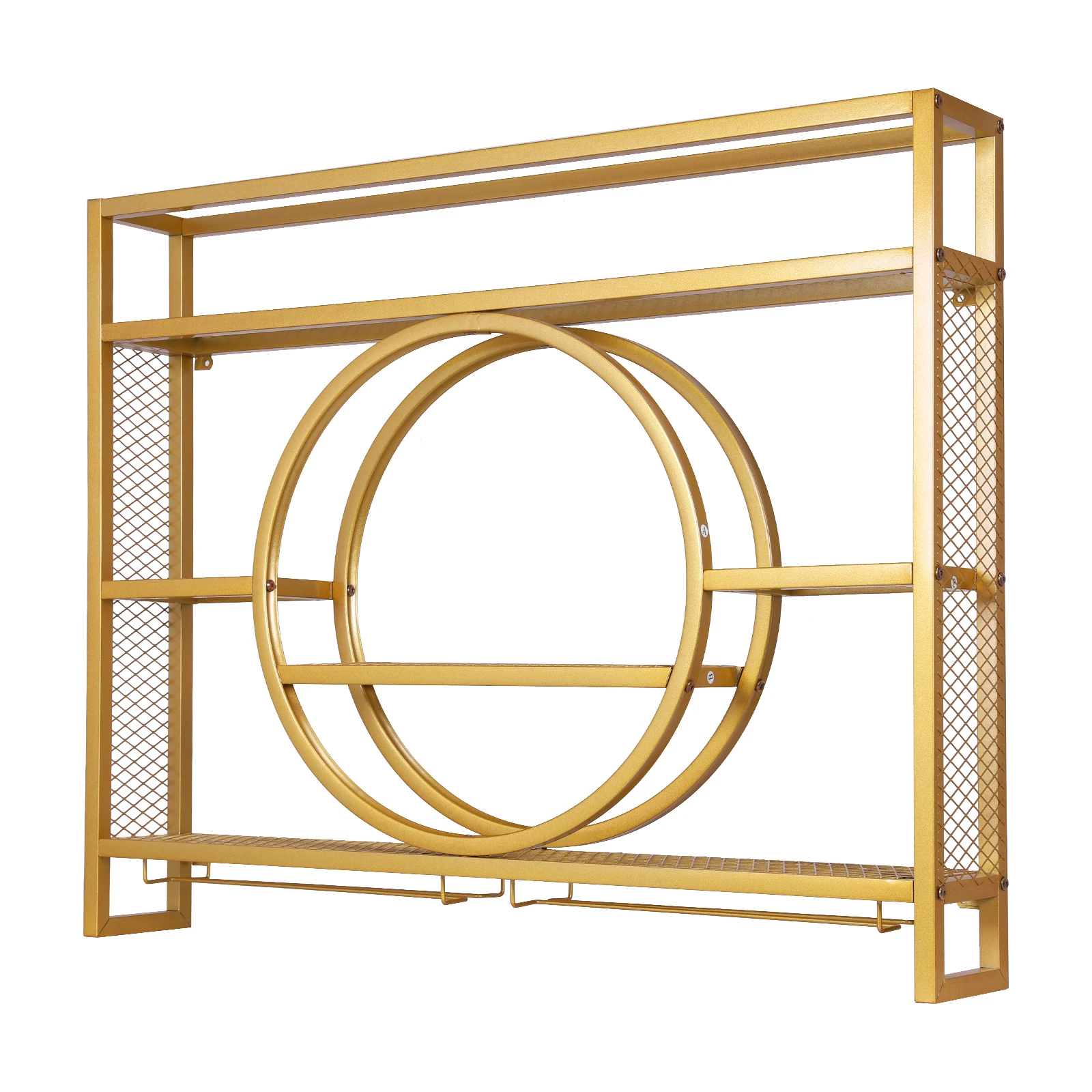 

Настенная металлическая полка для алкоголя в индустриальном стиле, 3-ярусная, со светодиодной подсветкой и держателем для бокалов, для бутылок с алкоголем