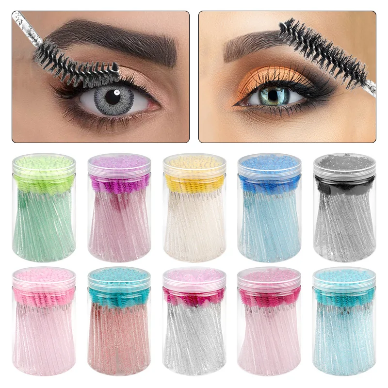 50 Pcs Disposable Crystal Eyelash Brush Mascara Wands Applicator With Bottle Eyelashes Extension Supplies