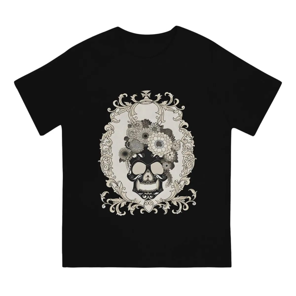 Ornate  Scoop Hipster Polyester TShirts Flower Skull Men Graphic Tops T Shirt O Neck