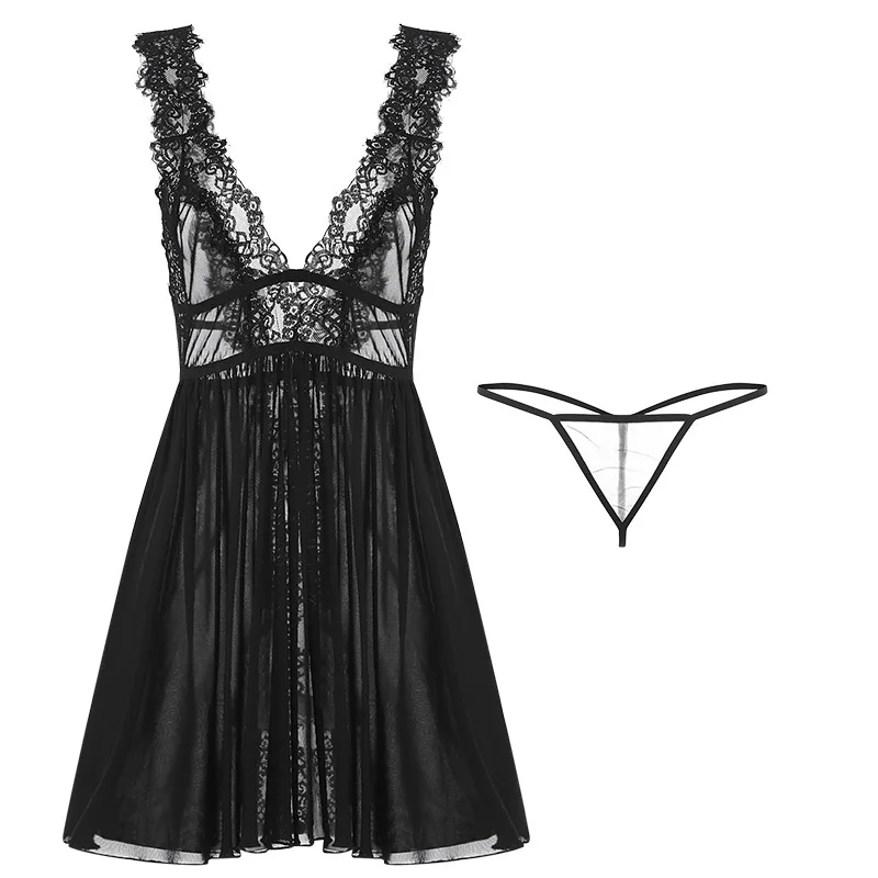 

Женский комплект для сна: кружевная ночная сорочка и сетчатое платье