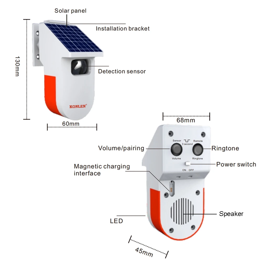 Microwave Solar PIR Sensor Welcome Ring Doorbell Infrared Motion Alarm Detector for Door Bell, Anti Theft Intruder Home Security