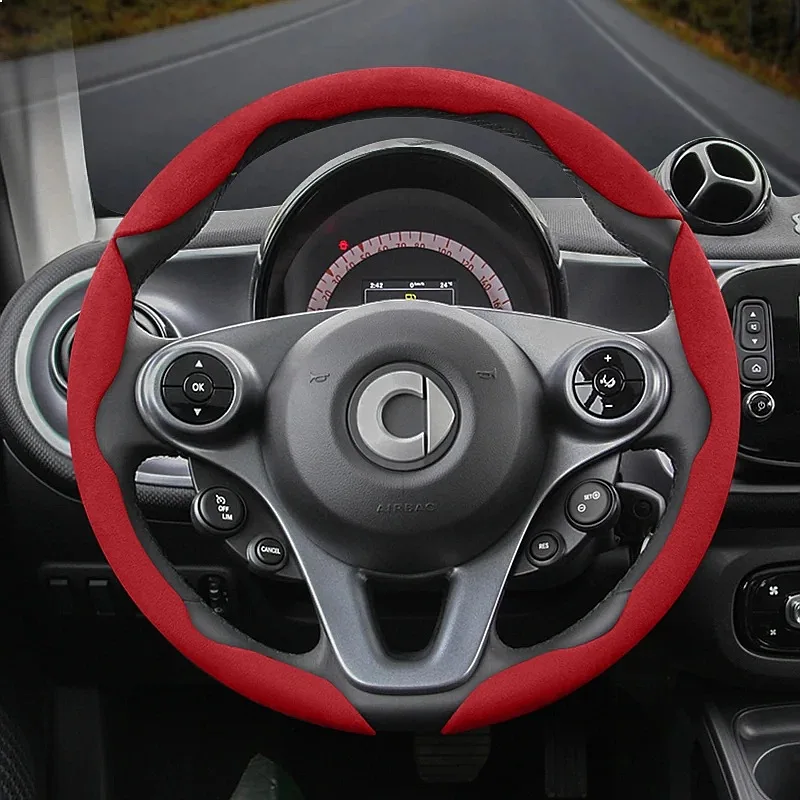 Suitable for Smart Anti-Slip Buckle Segmented Suede Steering Wheel Cover Suitable for Fortwo 451 450 Tronsmart T7 453 Gauge