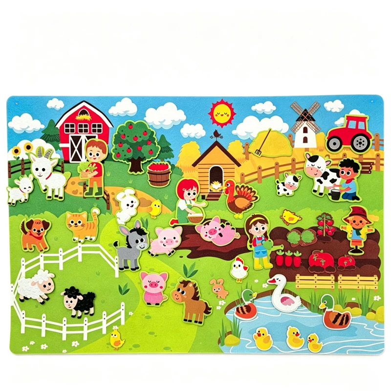 Farm Animals Felt Story Board Set Storytelling Early Learning Interactive Play Kit Wall Hanging Puzzle Toys for Toddlers Gifts