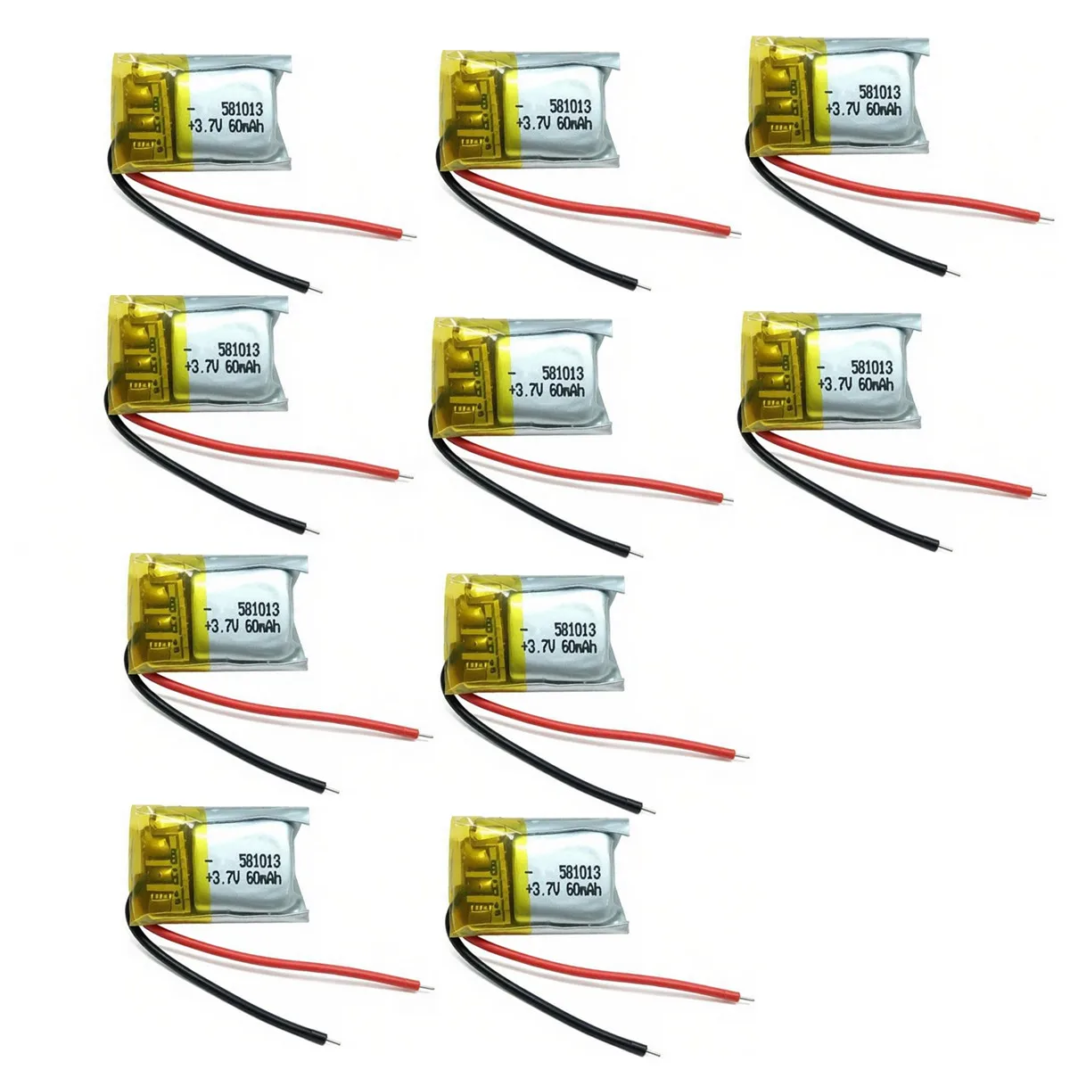 10PCS 3.7V 60mAh 581013 Lithium Polymer LiPo Rechargeable Battery For MP3 GPS Bluetooth Headphone Headset Smart Watch Speaker
