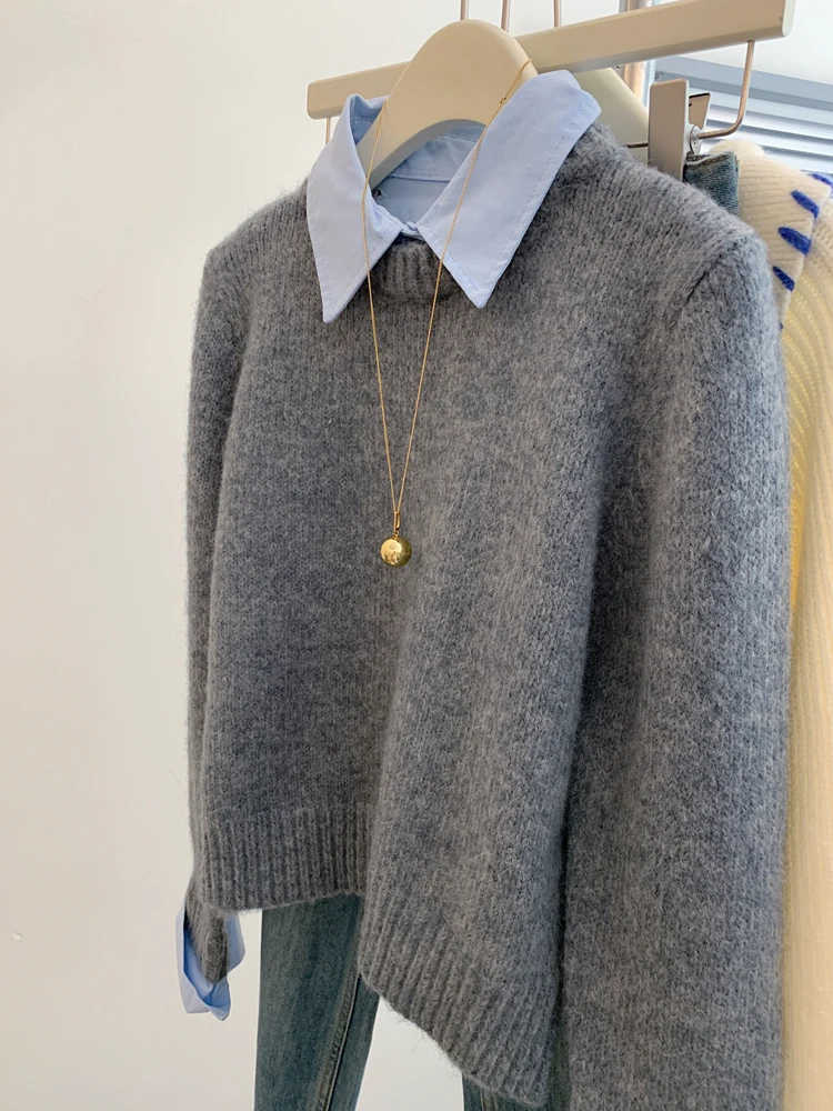 Thiened オーバーサイズ irt デザイン レディース セーター プルオーバー スレ スプライシング パターン 暖かい 秋冬 襟付き ロングスリーブ