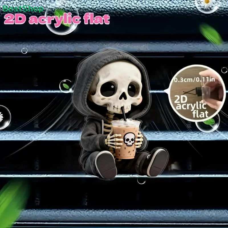 1/5PCS 2D Flat Skull Milk Tea Event Decor, Funny Car Interior Accessory, Halloween Must Have Ornament