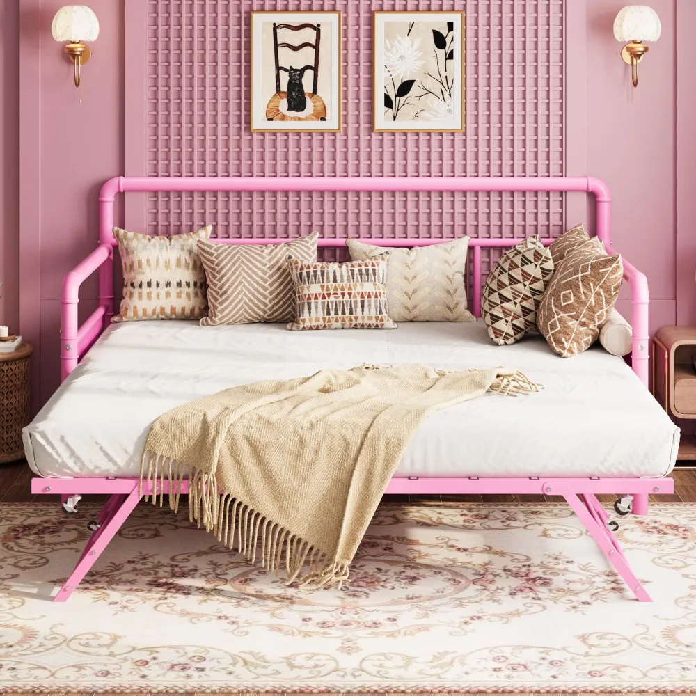 Daybed and Pop Up Trundle Bed, Full Day Bed with Classic Headboard