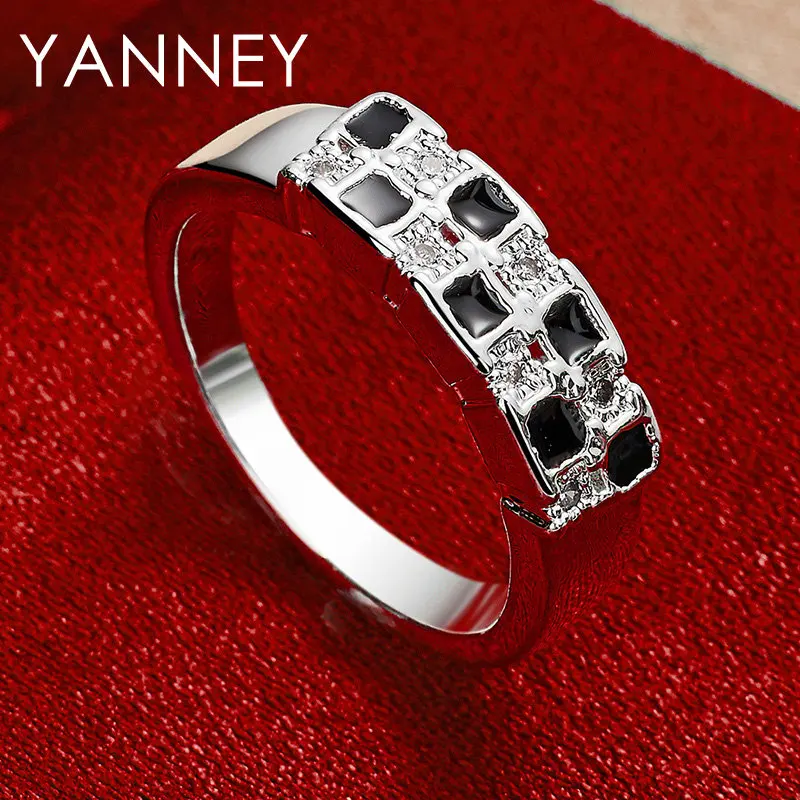 

Luxury 925 Sterling Silver 7-10# Ring Black/White Zircon Fashion Party Charm Jewelry High Quality Ring Engagement