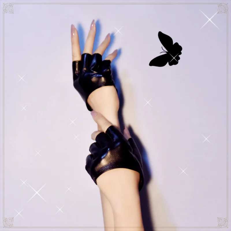 

Half Palm Gloves Female Lolita Dances Gothic Punk Semi-Fingers Faux Leather PU Women Gloves Half Finger 2pcs/Lot NMOD01