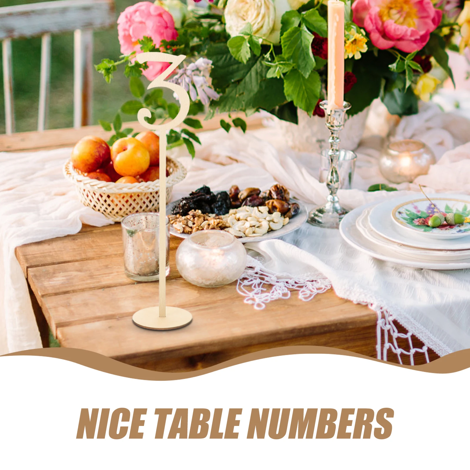 10 Uds números de mesa de madera Natural 35x8cm carteles de asiento soportes de recepción de boda Base redonda números de mesa de boda etiquetas de banquete