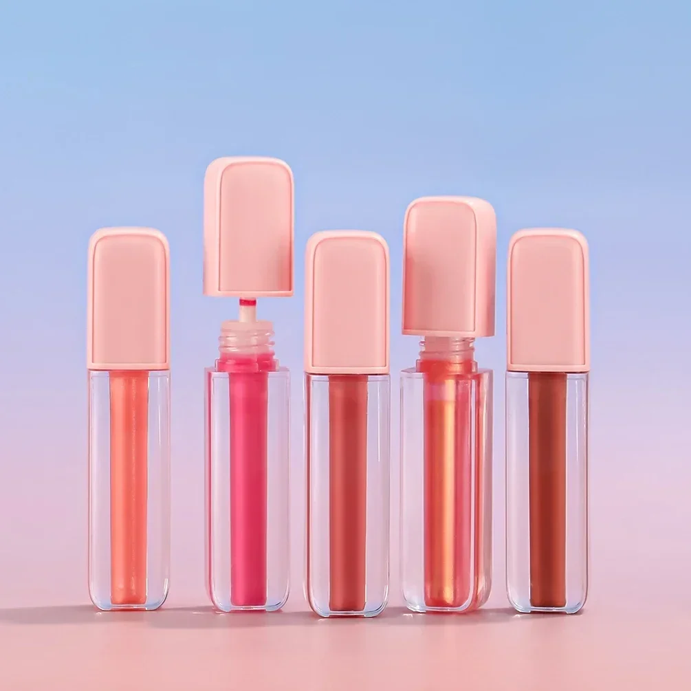 Brilho labial à prova d'água de marca própria logotipo personalizado tubo rosa hidratante cosmético de longa duração opção multicolorida maquiagem atacado