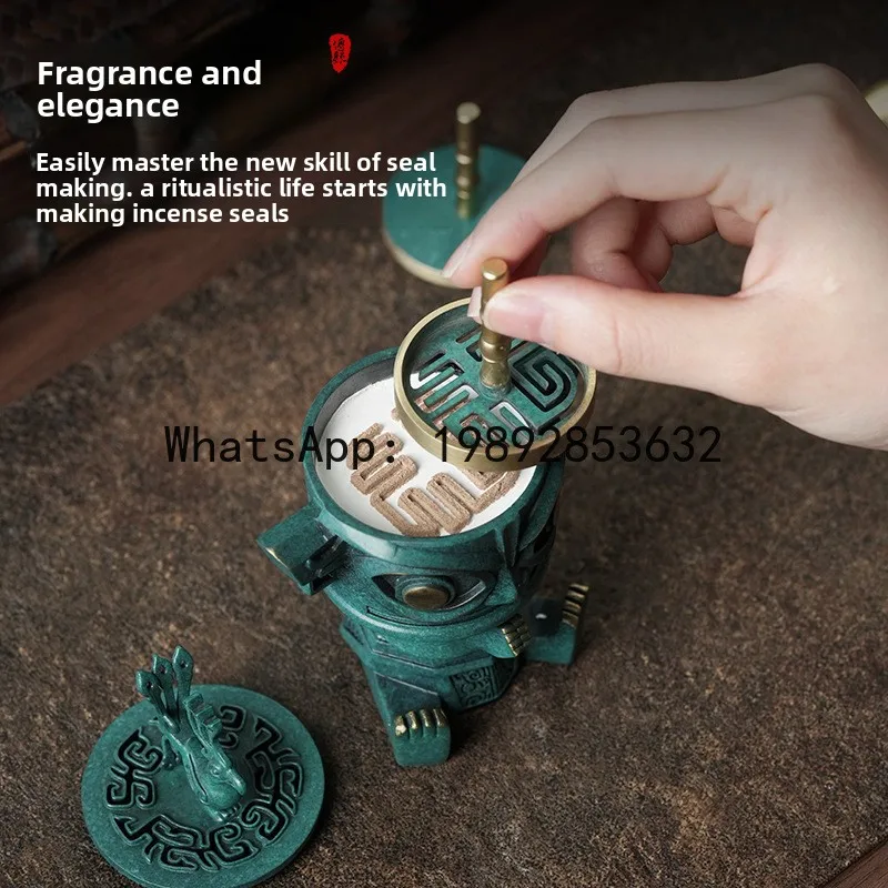 

Fg sanxingdui pure copper incense seal set for home seal making tools ornaments aromatherapy furnace gift box