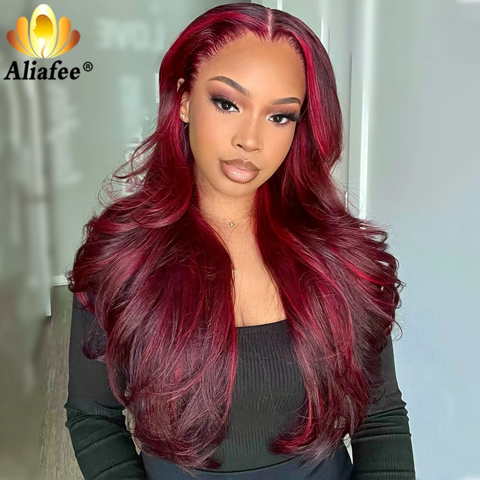 99J Red Highlight Wig 180% Density Burgundy 13X4 13X6 Body Wave Lace Frontal Human Hair Wig 100% Brazilian Hair Wig for Women