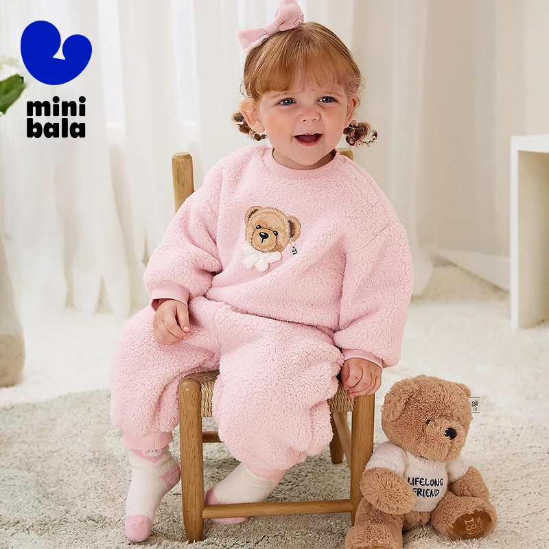 

Mini Bala Kids Pajama Set Double Sided Fleece Sleepwear Autumn Winter Style