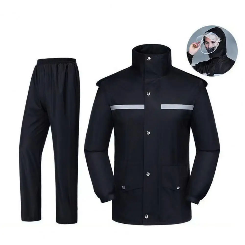 Waterproof Raincoat Pants Set Waterproof Reflective Stripe Raincoat Pants Set for Men Women Hooded Long Sleeve Rain Jacket