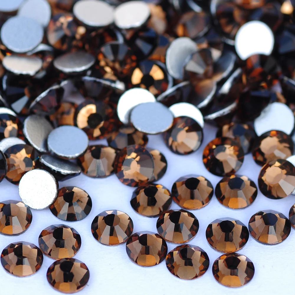 Smoked Topaz Brown Rhinestones Non Hotfix Glass Strass Flatback Crystals for Nail Art Fabric Garment Sewing Decorations