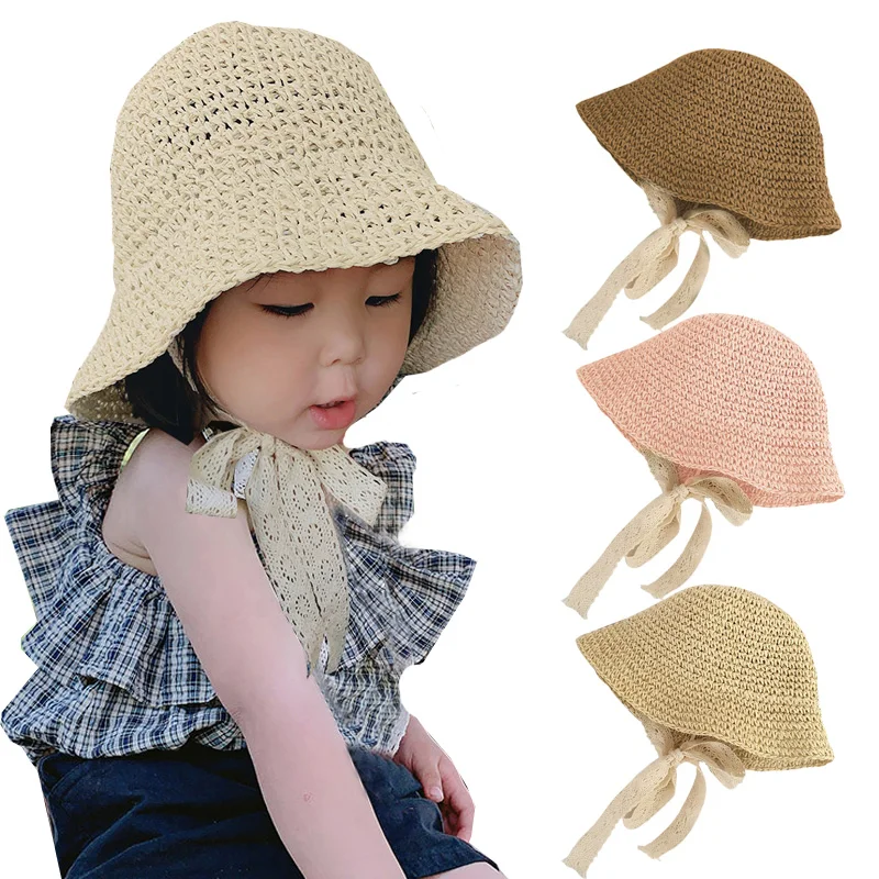 

Straw Baby Summer Hat Beach Travel Lace Baby Sun Hats for Girls Boys Cap Children Bucket Hat Kids Accessories Adjustable 2-6Y