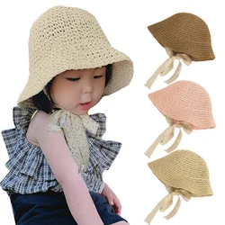 Straw Baby Summer Hat Beach Travel Lace Baby Sun Hats for Girls Boys Cap Children Bucket Hat Kids Accessories Adjustable 2-6Y