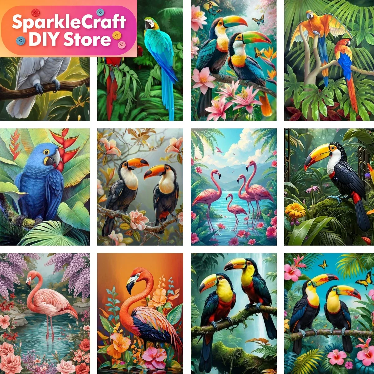 1pc frameless Cross Stitch Diamond Painting Colorful Beak Tropical Toucan Bird Portrait Pattern Full Drill 5D DIY Art Handcraft