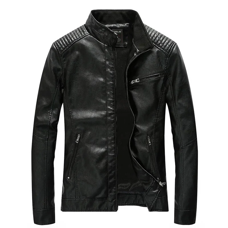 Men's Spring Autumn PU Leather Jacket Thin Motorcycle Washed Style Casual Outerwear Fashionable Men's Clothing