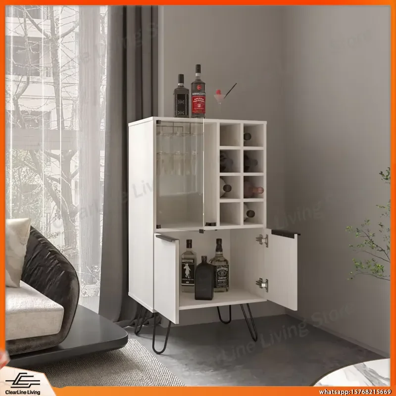 

2 Door Bar Cabinet with 9 Shelves Glass Panel Modern Home Bar Furniture Wine Storage Cabinet for Living Room Kitchen