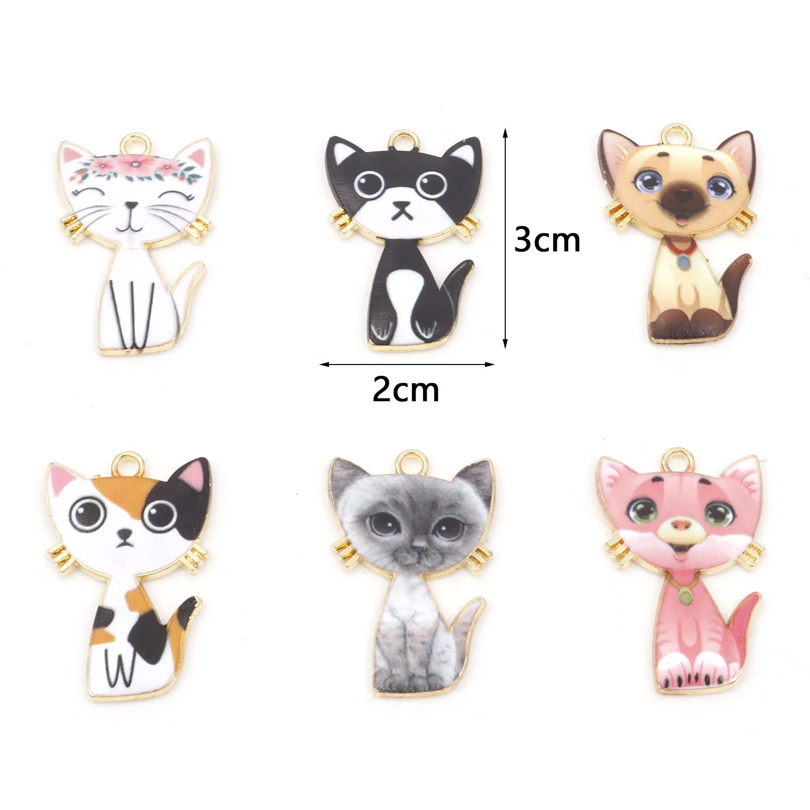 10 PCs Cute Enamel Charms Pendants Gold Color Multicolor Cat Animal Charms for DIY Bracelet Necklace Jewelry Making 3cm x 2cm