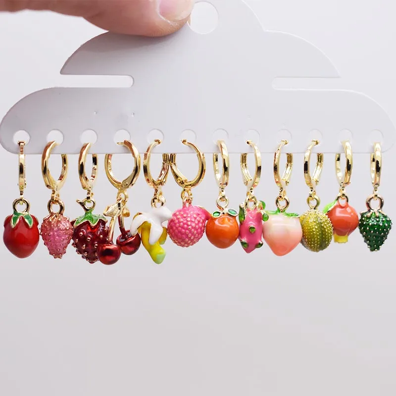 Trending Earrings For Women Girls Cute Fruit Strawberry Banana Apple Candy Kids Funny Resin Metal Enamel Charms 3D Fruit Earring