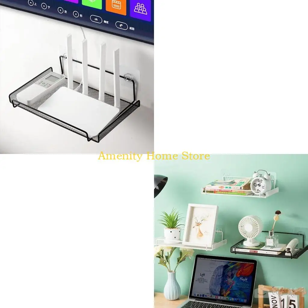 F26C Wifi Router Shelf Wall Mounted Floating Shelf Box Storage Shelf for Cable Box