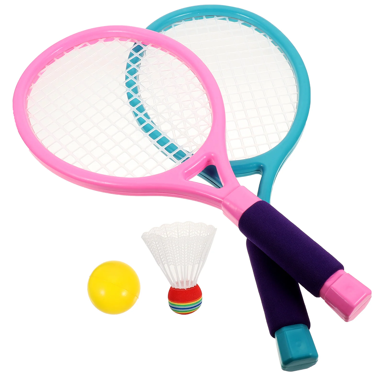 Juego de raquetas de tenis y bádminton para niños, 2 uds., mango suave antideslizante, red elástica, ligero, portátil, deportes de interior y exterior para niños