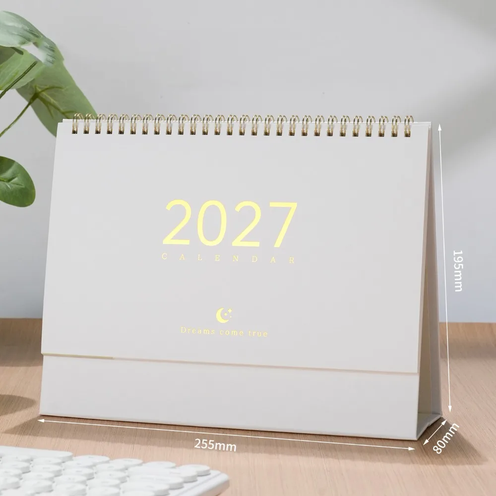 Paper 2027 Desk Calendar Spiral Binding Monthly View Monthly Planner Morandi Color Desktop Size Standing Table Calendar