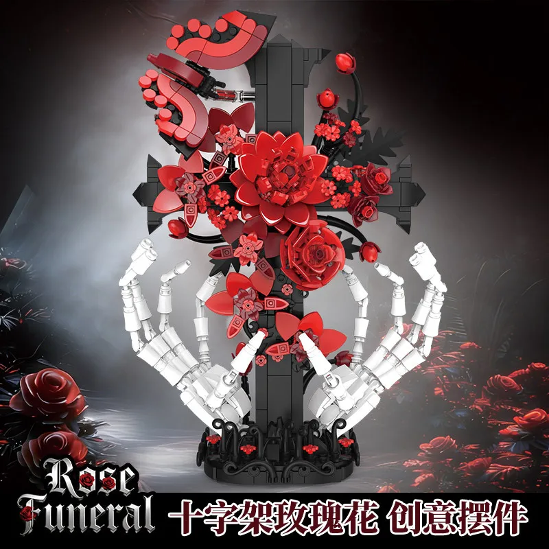 

KY BLOCKS 900PCS Skeleton Hand Rose Funeral Building Blocks Creative Gothic Flowers DIY Assembled Toy Holiday Party Decor Gifts