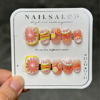 10pcs Handmade Press on Nails Summer Lemon Fruit Cartoon Cloud False Nail for Women&Girl Removable Wearable Armor Daily Wear