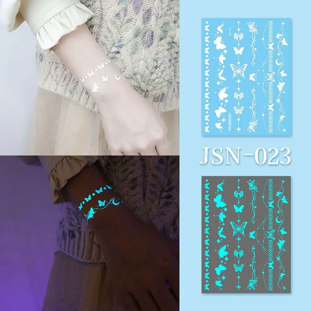 

Blue Glow Henna Tattoo Sticker Glow in the Dark Lasting Luminous Temporary Tattoos Sweatproof Waterproof Fake Lace Tattoos Girls