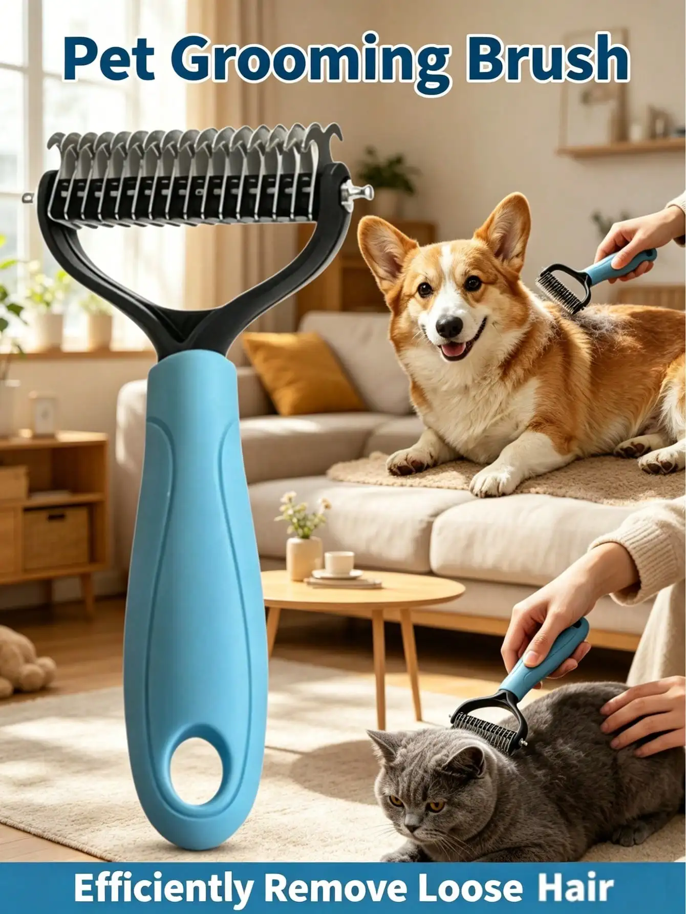 

2-Sided Pet Deshedding Brush For Removing Loose Hair And Tangles, Suitable For Dogs, Cats, Golden Retrievers, Poodles, Grooming