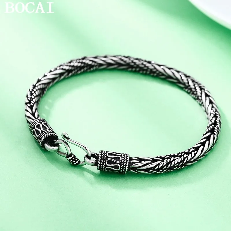 

BOCAI S925 Silver Jewelry Trendy Retro Hand-woven Style Personalized Men's Bracelet