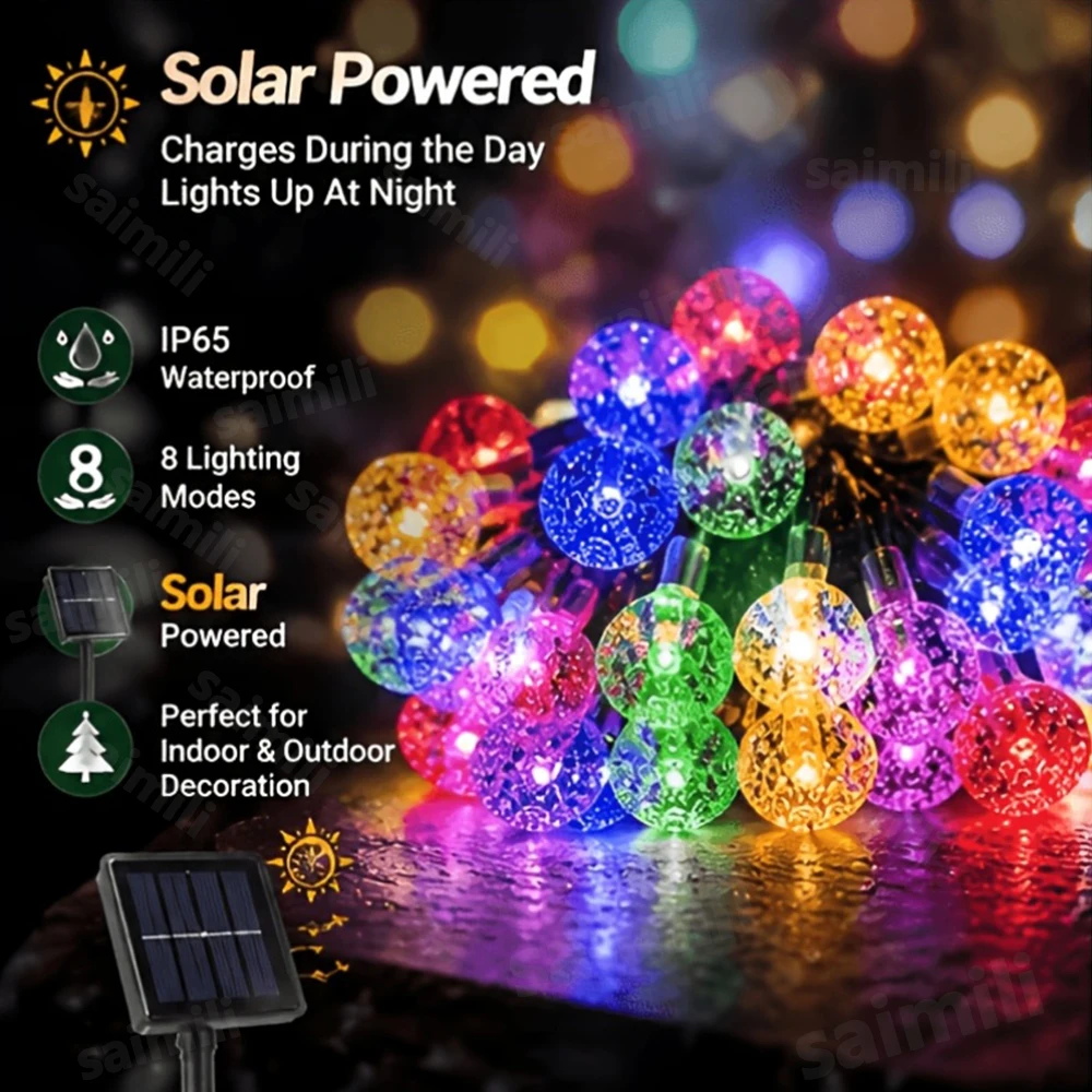 Solar Bubble Ball String Light High Transparent Crystal Bubble Shell Solar LED Garland Lights For Outdoor Holiday Decor Lighting