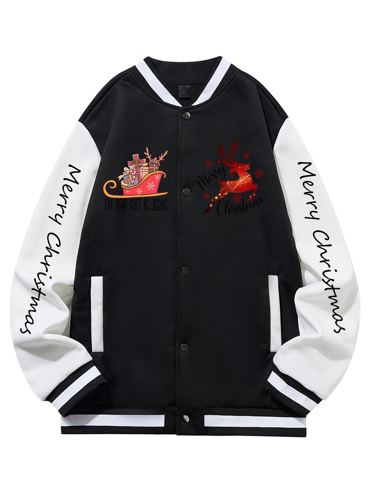 

Черная, синяя, зеленая, двусторонняя бейсбольная куртка унисекс с рождественским принтом XS-XXL, уличное пальто, теплая флисовая мягкая куртка