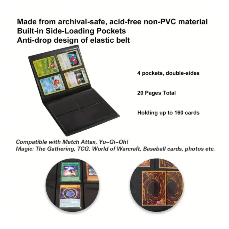 حافظة بطاقات تداول كبيرة جدًا مكونة من 160 جيبًا - مادة PP متينة، ألبوم حماية للعبة والبطاقات القابلة للجمع #5