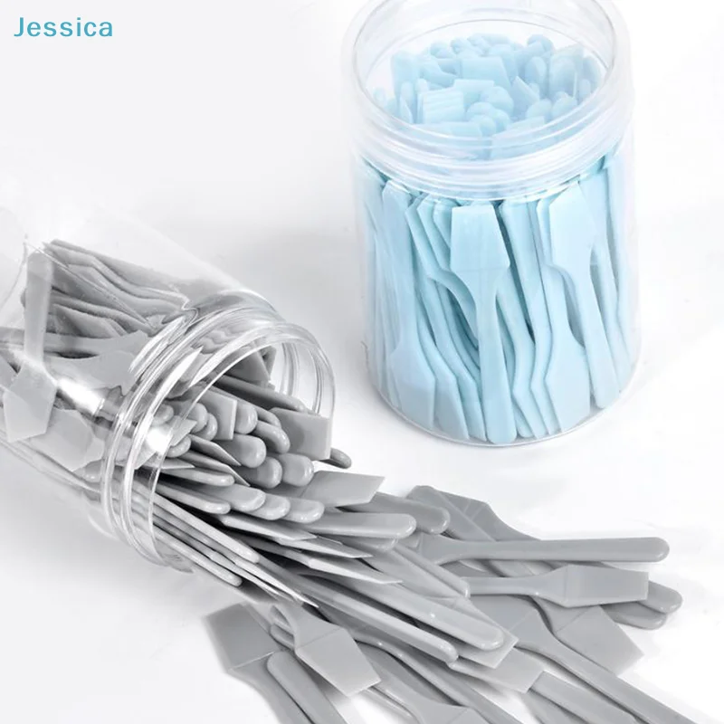 ♥100 Pcs/Jar Mud Film Shovel - Disposable Plastic Spatula for Facial Mask Application,  Eye Facial Makeup Skin Care Tool