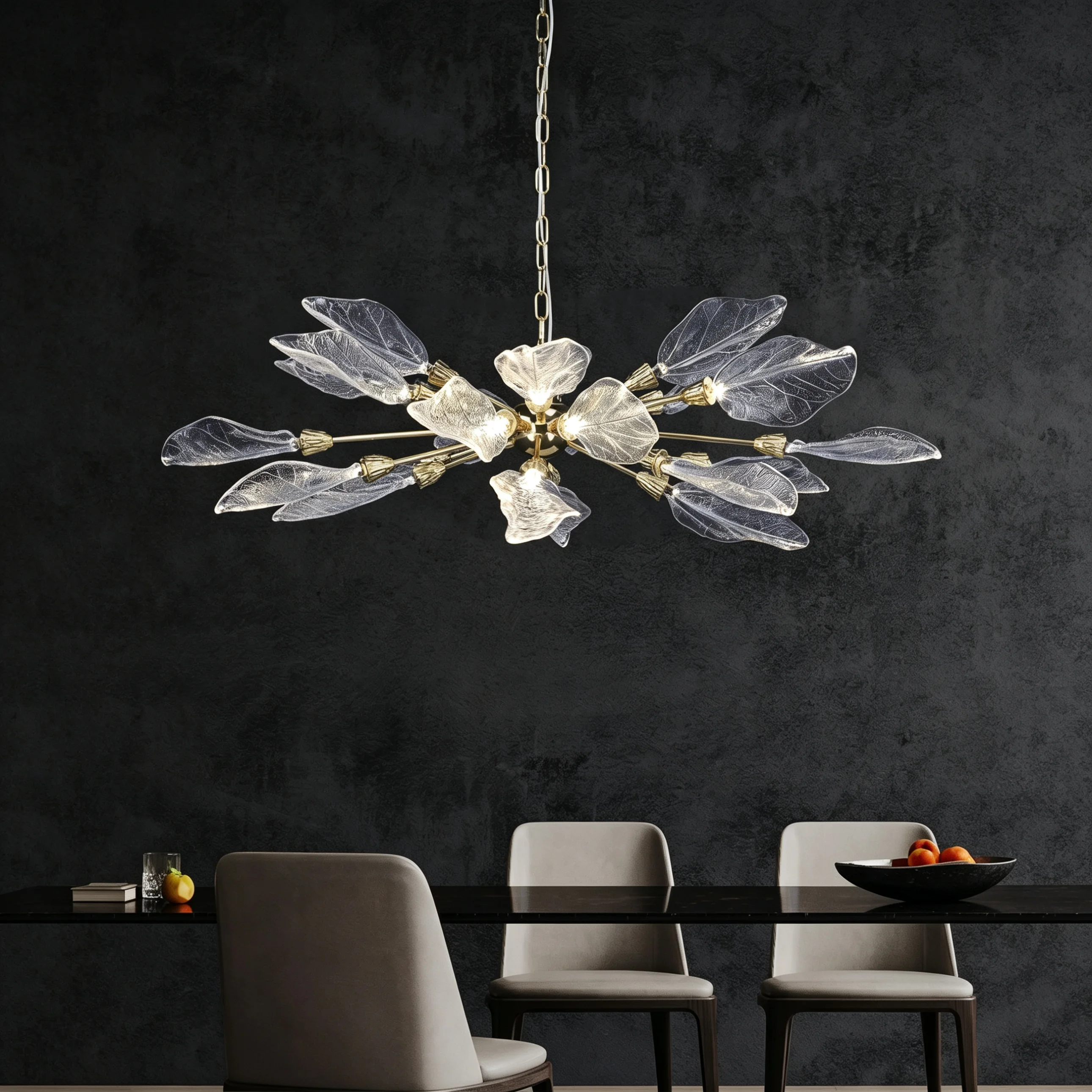 Retro Acrylic Leaf Ceiling Hanging Chandelier for Living Room Dining Table Kitchen Island French Artist Luxury Pendant Light