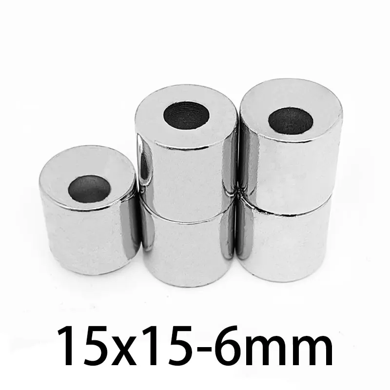 2/5/10/20PCS 15x15-6mm Neodymium Round Magnet 15x15mm with Hole 6mm N35 Super Powerful Strong Permanent Magnetic Imanes Disc