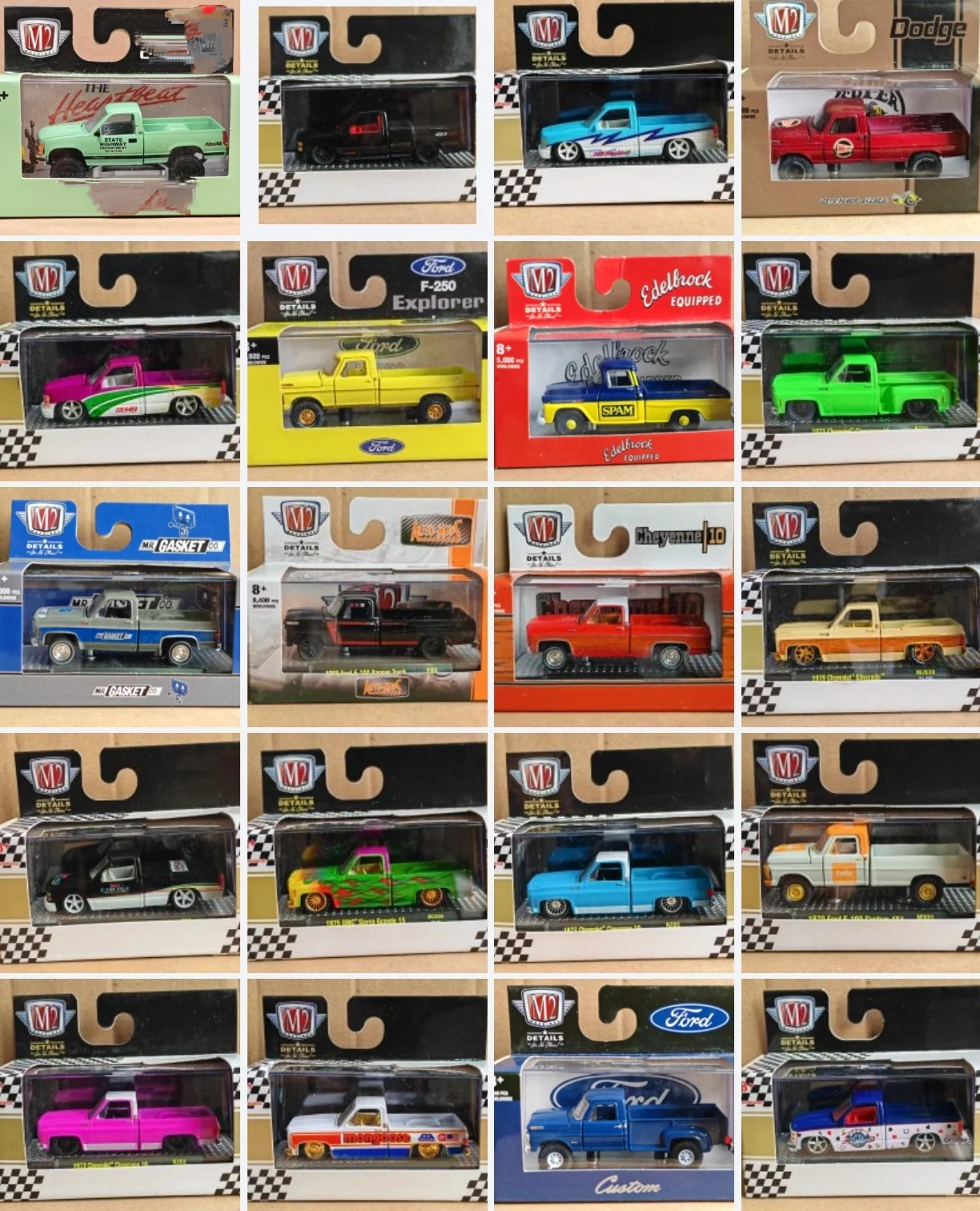 M2 machines 1/64 dodge ford Pickup truck 1993 silverado 1500 1976 GMC Diecast alloy car model collection display child gift