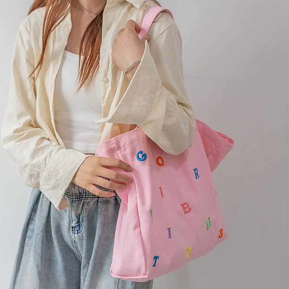 

Large-capacity Embroidered Letter Canvas Bag Student Crossbody Bag Reusable Women One-shoulder Bags Multi-functional