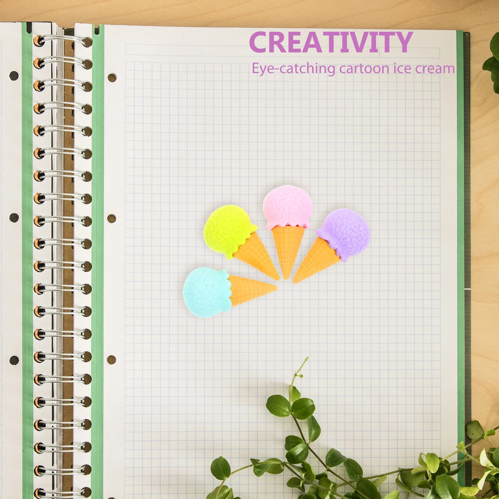 4 قطعة محايات الآيس كريم الرائعة نمط الرسوم المتحركة النابضة بالحياة لا لطخة محو مثالية لحفلة الفصول الدراسية تفضل دراسة خفيفة الوزن #1
