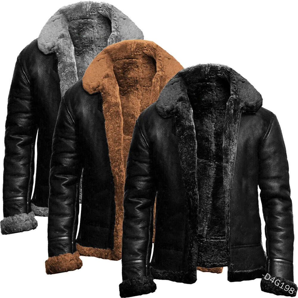 Autumn and Winter Men\'s Artificial Fur Integrated Long Sleeve Jacket Coat