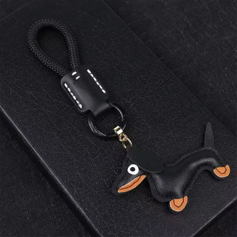 Custom Name Number Mini Sausage Dog Leather Hanging Rope Keychain Laser Personalized Trend Car Key Ring Cute Bag Keyring Gift