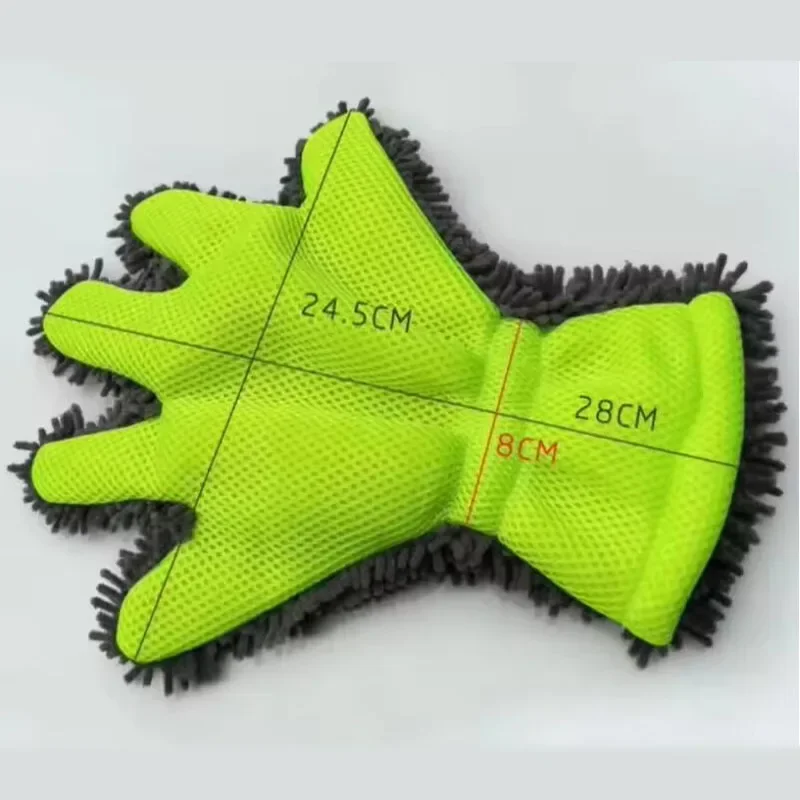 5-Finger Chenille Car Wash Mitt Super Absorbent Scratch-Free Microfiber Sandwich Weave Glove Auto Detailing Household Cleaning