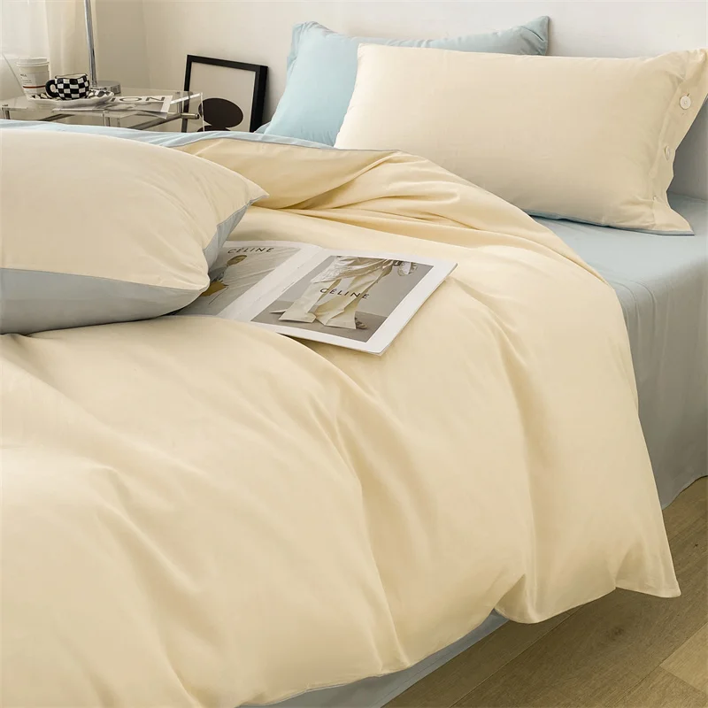 

High-Quality Bedding Set,Solid Color Duvet Cover with Zipper, Pillow Sham with Button, Flat Sheet,Bed Set,Milkshake White